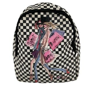 Izak New York Checkerboard Fashion Illustration Graphic Backpack Black White